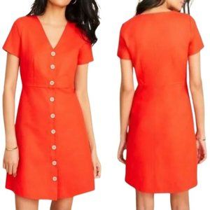 Ann Taylor Womens Mini Shirt Dress Red Button Front Cotton Linen 10 New